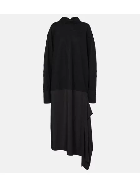 Rochie midi Jil Sander de lână până la genunchi de costum negru