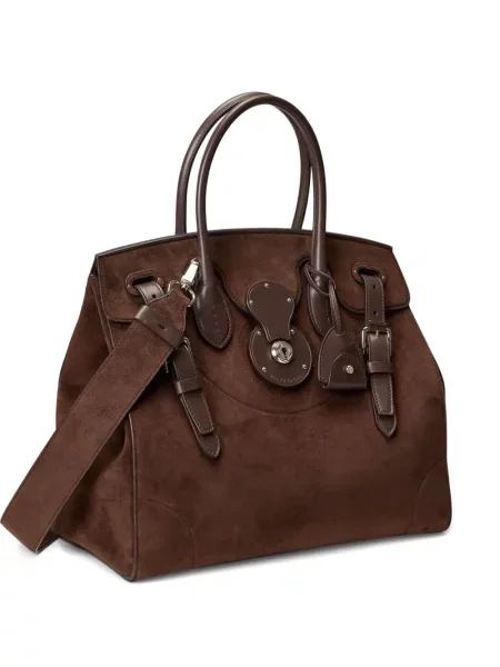 Geantă Ralph Lauren Collection din piele de căprioară cu cataramă maro