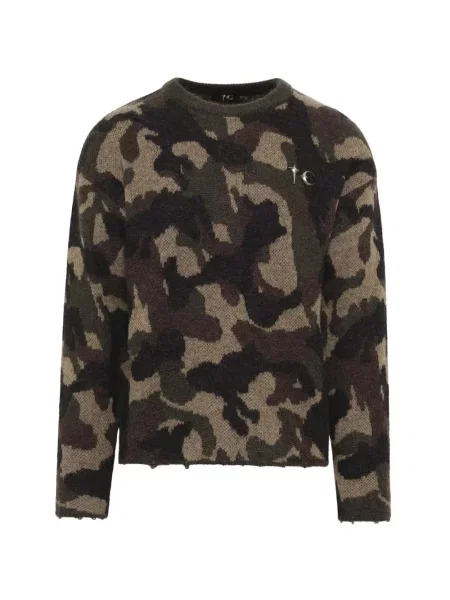 Pulover Thug Club cu model camuflaj maro