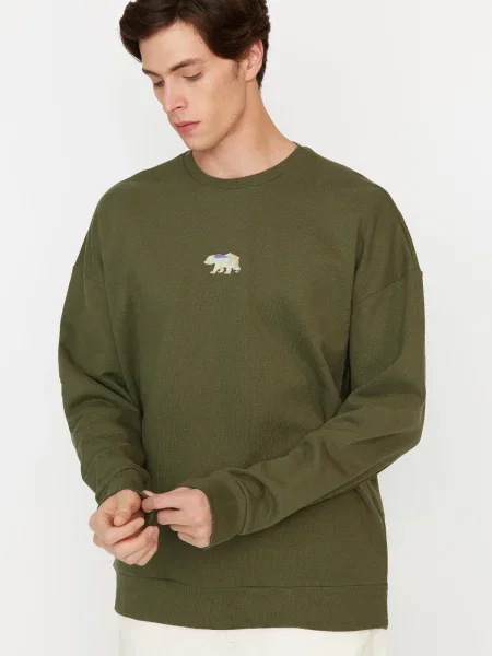 Hanorac din fleece Trendyol cu broderie din fleece cu imprimeu animal print albastru