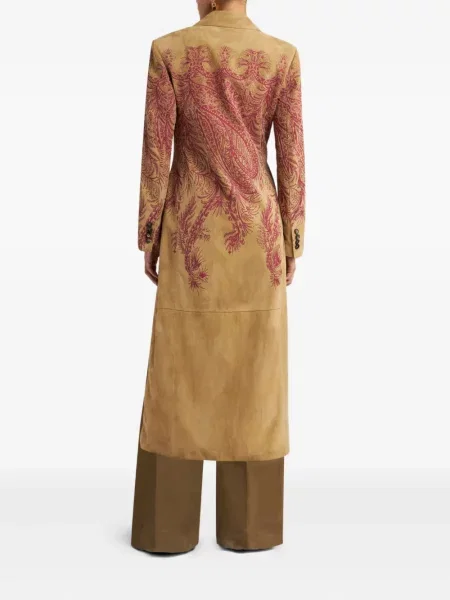 Płaszcz Etro skórzany z nadrukiem z wzorem paisley brązowy