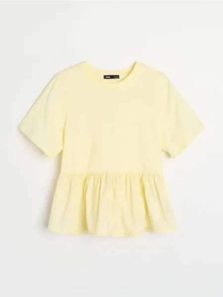 Гладка блуза з баскінкою світло-жовтий жовта