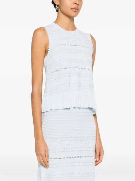 Top Maje tricotate cu volane albastru