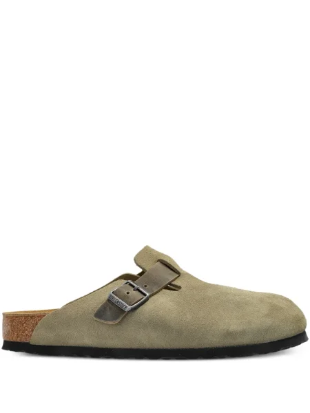 Saboți Birkenstock din piele de căprioară verde