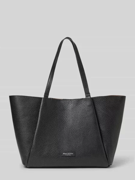 Torba shopper z czystej skóry bydlęcej Marc O'polo czarna