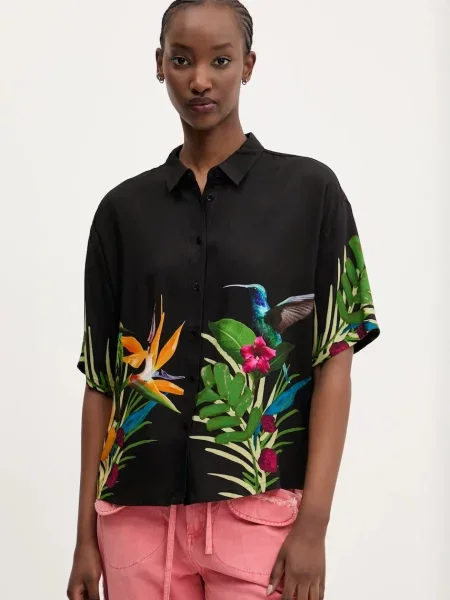 Desigual camasa ARTEMISA femei cu guler clasic relaxed negru
