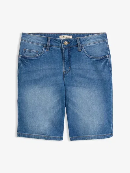 Bermudy jeansowe ze stretchem i kolorowym podwinięciem niebieskie