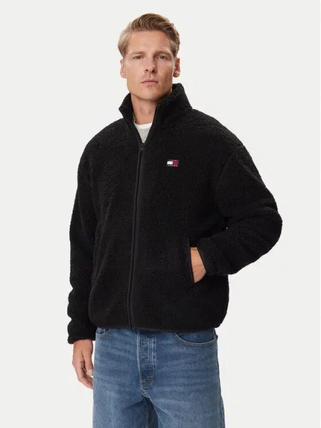 Bluza polarowa o regularnym kroju z wyszywanym logo Tommy Jeans czarna