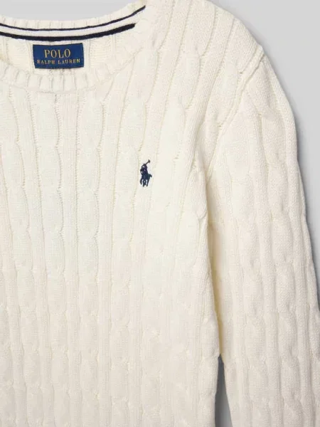 Sweter z dzianiny ze ściegiem warkoczowym i wyhaftowanym logo Polo Ralph Lauren biały