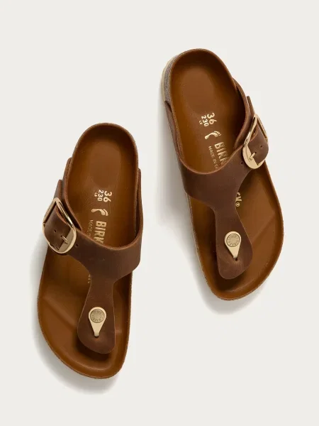 Kožené žabky Birkenstock Gizeh Big Buckle na plochém hnědá