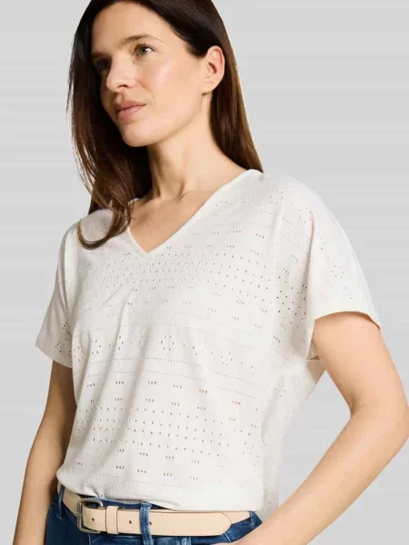T-shirt o kroju loose fit z perforowaniem Tom Tailor biała