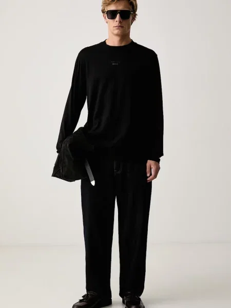 Lung tricou cu mânecă lungă Boss Green negru