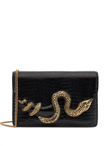 Geantă plic Roberto Cavalli din piele cu model piele de șarpe negru
