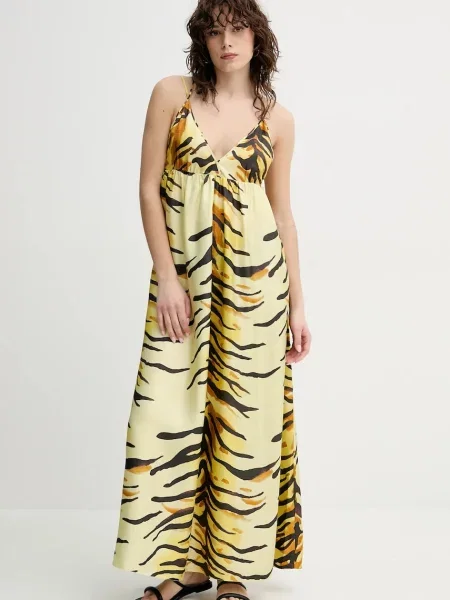 Nanushka rochie de matase DELPHY maxi evazati galben
