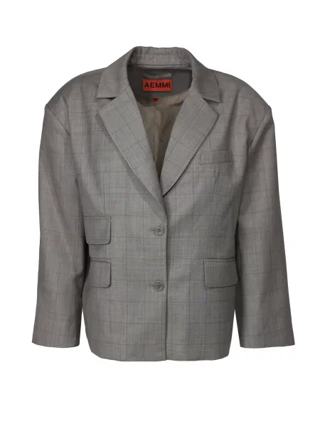AEMMI Sako OVERSIZED CHECK BLAZER WITH SHOULDER PADS siva bež