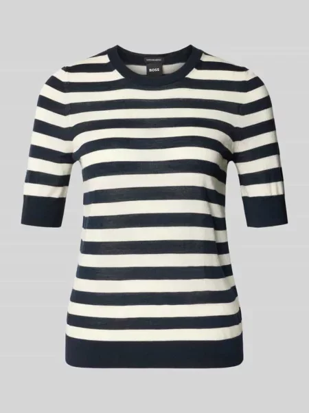 Sweter z dzianiny z czystej wełny dziewiczej o kroju shaped fit model Farbella' Boss granatowy