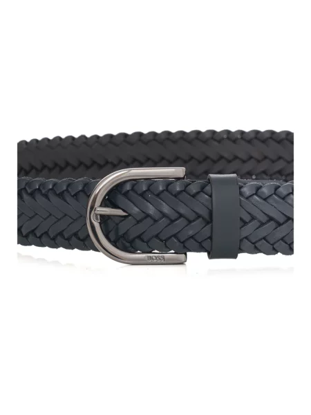 Pasek Hugo skórzany pleciony z paskiem niebieski