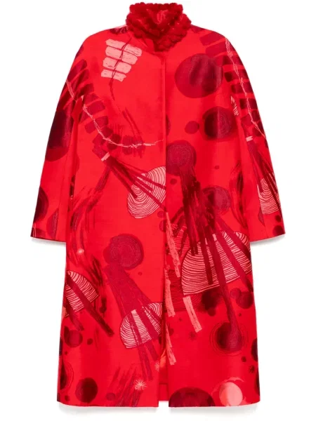 Kołnierzykowy futro Shiatzy Chen żakardowe czerwone