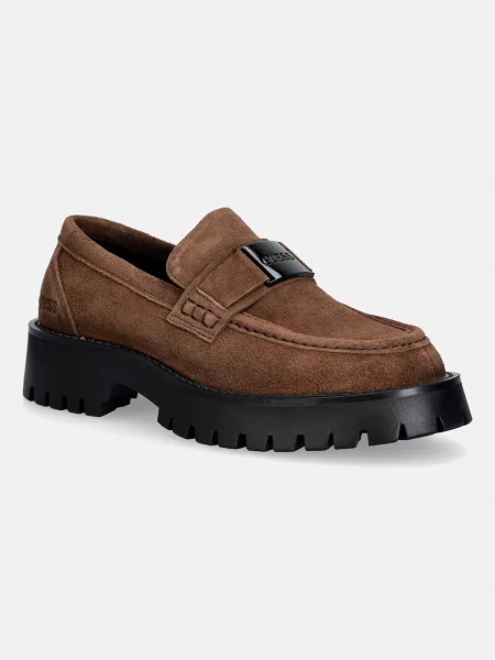 Guess mocasini pentru bărbați din piele întoarsă GORIZIA maro