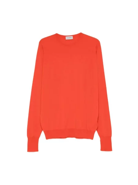 Sweter John Smedley wełniany z okrągłym dekoltem pomarańczowy