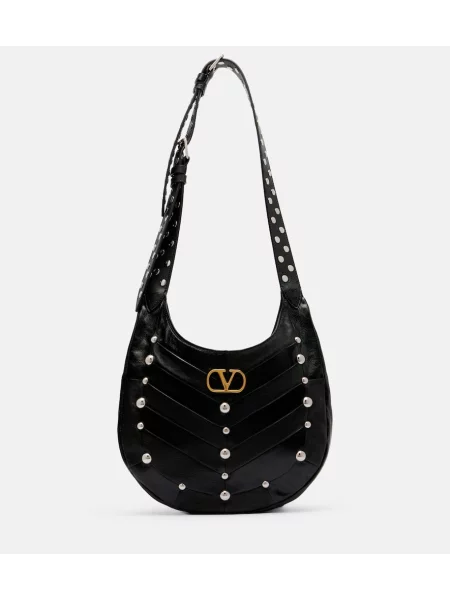 Usnjena usnjena torbica Valentino Garavani z žeblji črna