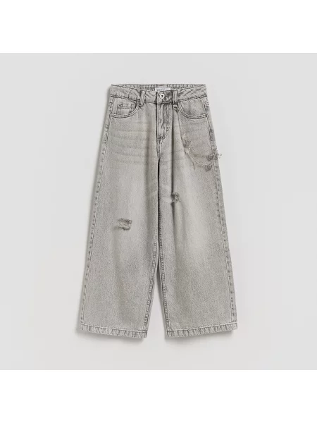 Reserved Džíny super wide leg s řetízkem světle šedá