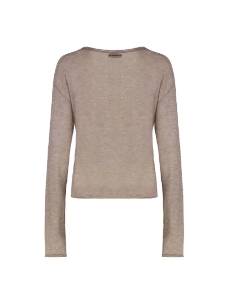 Sweter Pinko z cekinami wełniany z długim rękawem beżowy