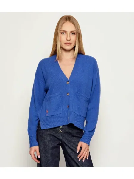 POLO RALPH LAUREN De lână cardigan | Loose fit cu adaos de cașmir albastru