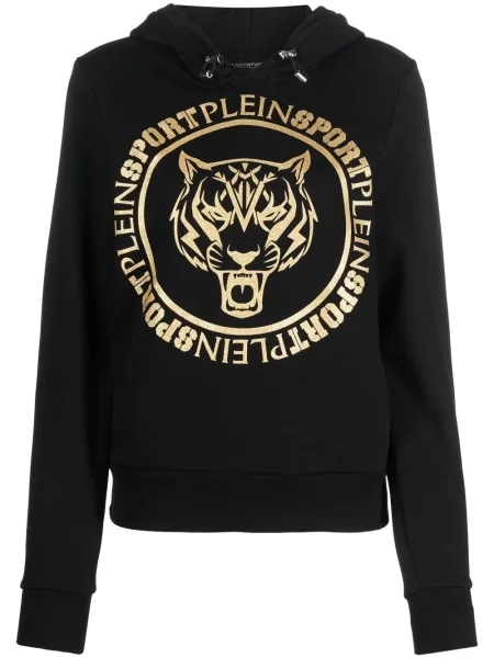 Bluza z kapturem Plein Sport z nadrukiem w tygrysie prążki czarna