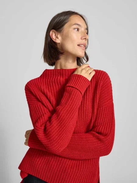 Sweter z dzianiny o kroju regular fit z mieszanki bawełny model ‘SELMA’ Selected Femme czerwony