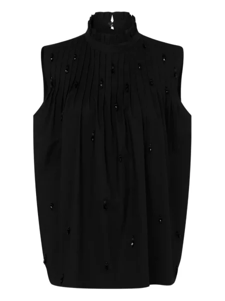 Top Moschino cu broderie din poplin negru