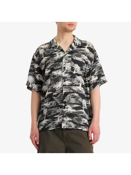 A Bathing Ape koszula Palm Tree Camo Open Collar czarna