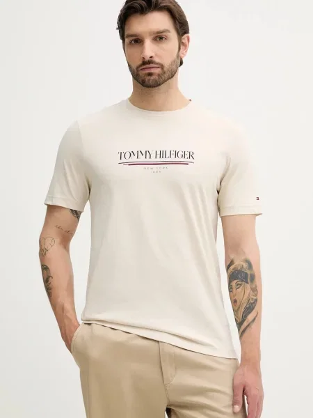Тениска Tommy Hilfiger с принт бежово