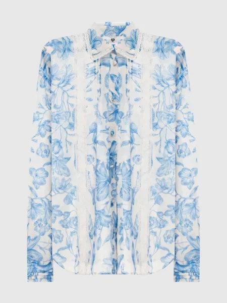 Блуза з льоном в квітковий принт Twinset біла