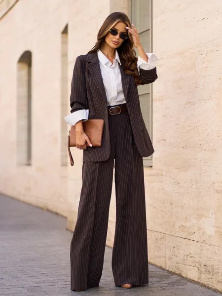 Штани палаццо ISSA Plus темно-коричневий комбінований верх коричневі