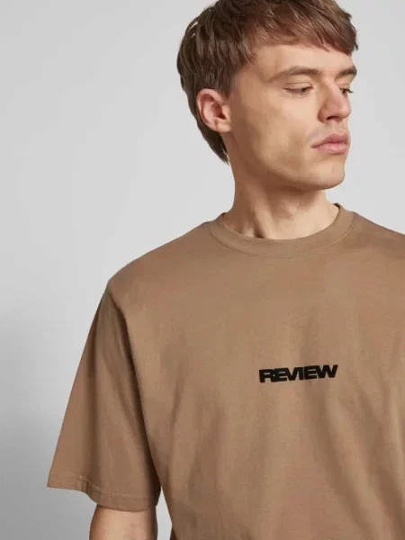 T-shirt z nadrukiem z logo Review brązowa
