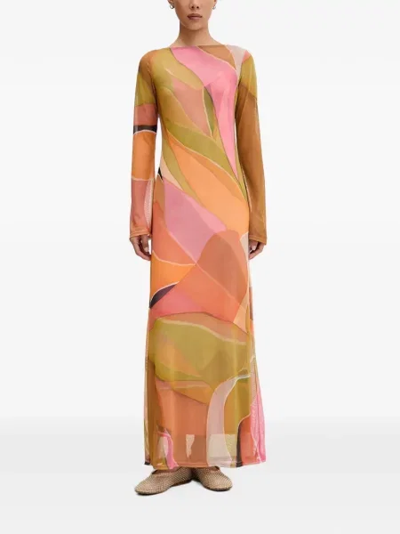Rochie midi Never Fully Dressed cu imagine cu imprimeu abstract portocaliu