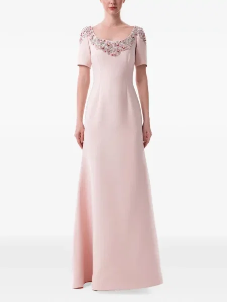 Rochie maxi Dina Melwani cu model floral roz