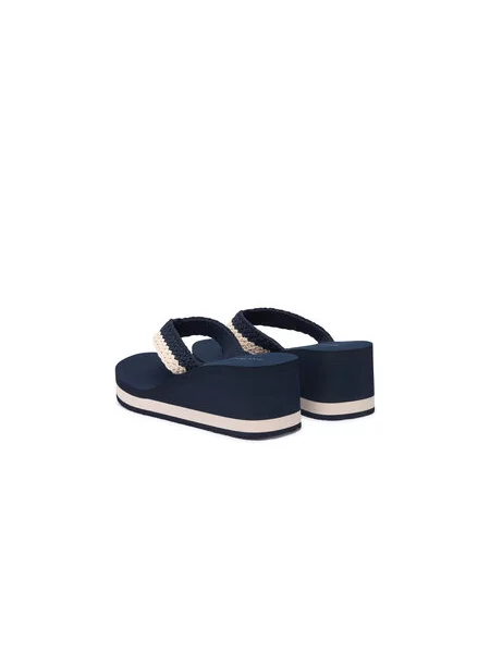 Šlepetės per pirštą Tommy Hilfiger Th Wedge Crochet Summer Sandal Tamsiai mėlyna