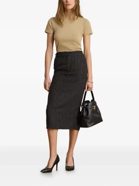 Λινή ριγέ μίντι φούστα Lauren Ralph Lauren μαύρο
