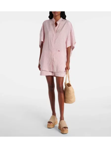 Pantaloni scurți Stella Mccartney de mătase cu dungi roșu