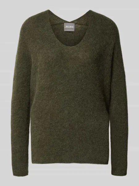 Dzianinowy sweter Mos Mosh z dekoltem w serek oliwkowy