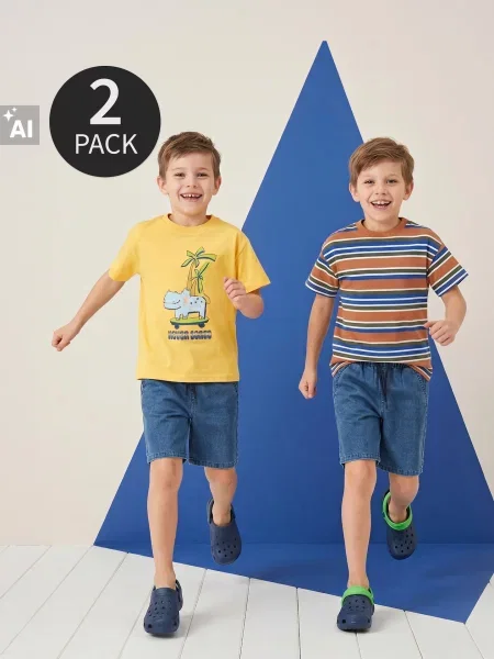 Sinsay trička s potiskem 2 ks žlutá