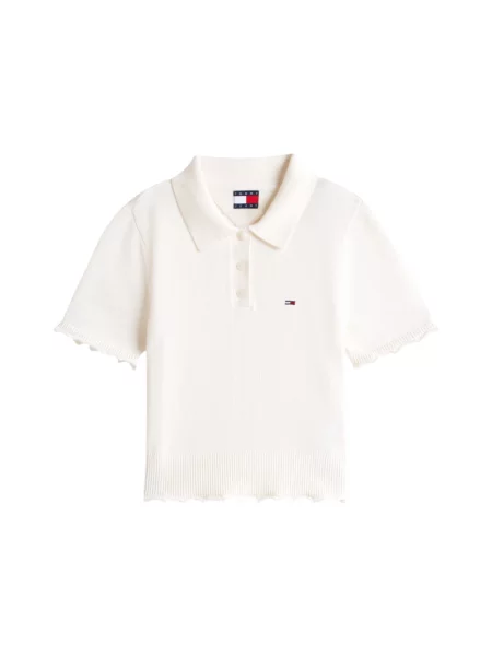 Koszulka polo Tommy Jeans z falbankami biała