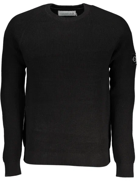 Pulover Calvin Klein cu decolteu rotund lung negru