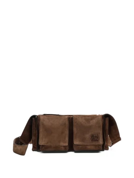 Geanta crossbody Miu Miu din piele de căprioară maro