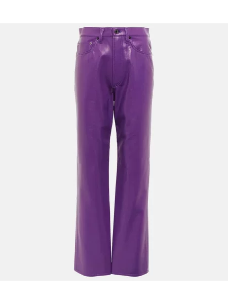 Spodnie Agolde z wysoką talią skórzane fioletowe