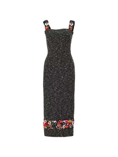 Rochie midi Carolina Herrera cu broderie cu model floral din tweed negru