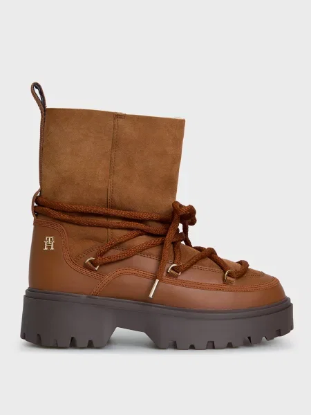 Замшевые дутики Tommy Hilfiger на шнуровке коричневые
