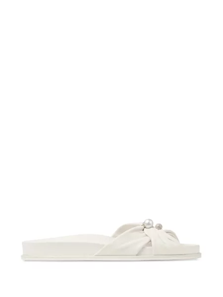Sandale Jimmy Choo cu perle fără toc alb